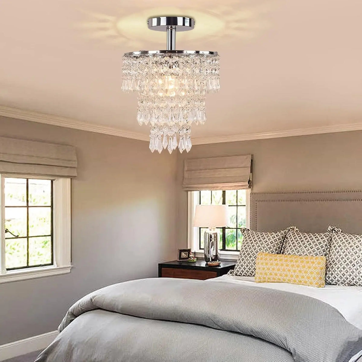 Finktonglan Three Tier Crystal Raindrop LED Ceiling Chandelier