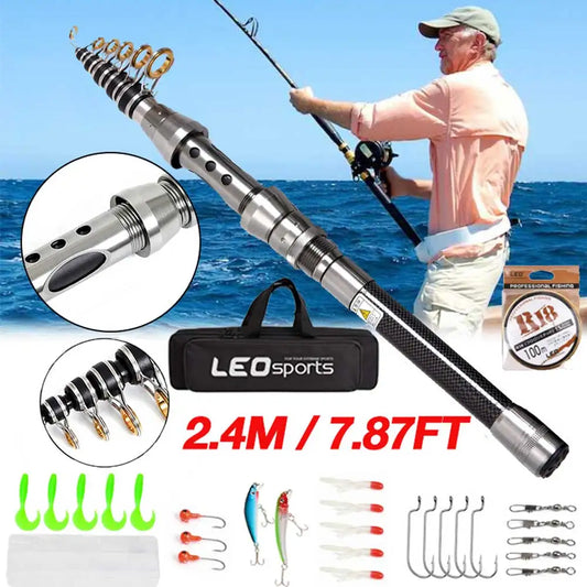 Telescopic Fishing Rod Reel Combo With Hooks Lures And Swivels