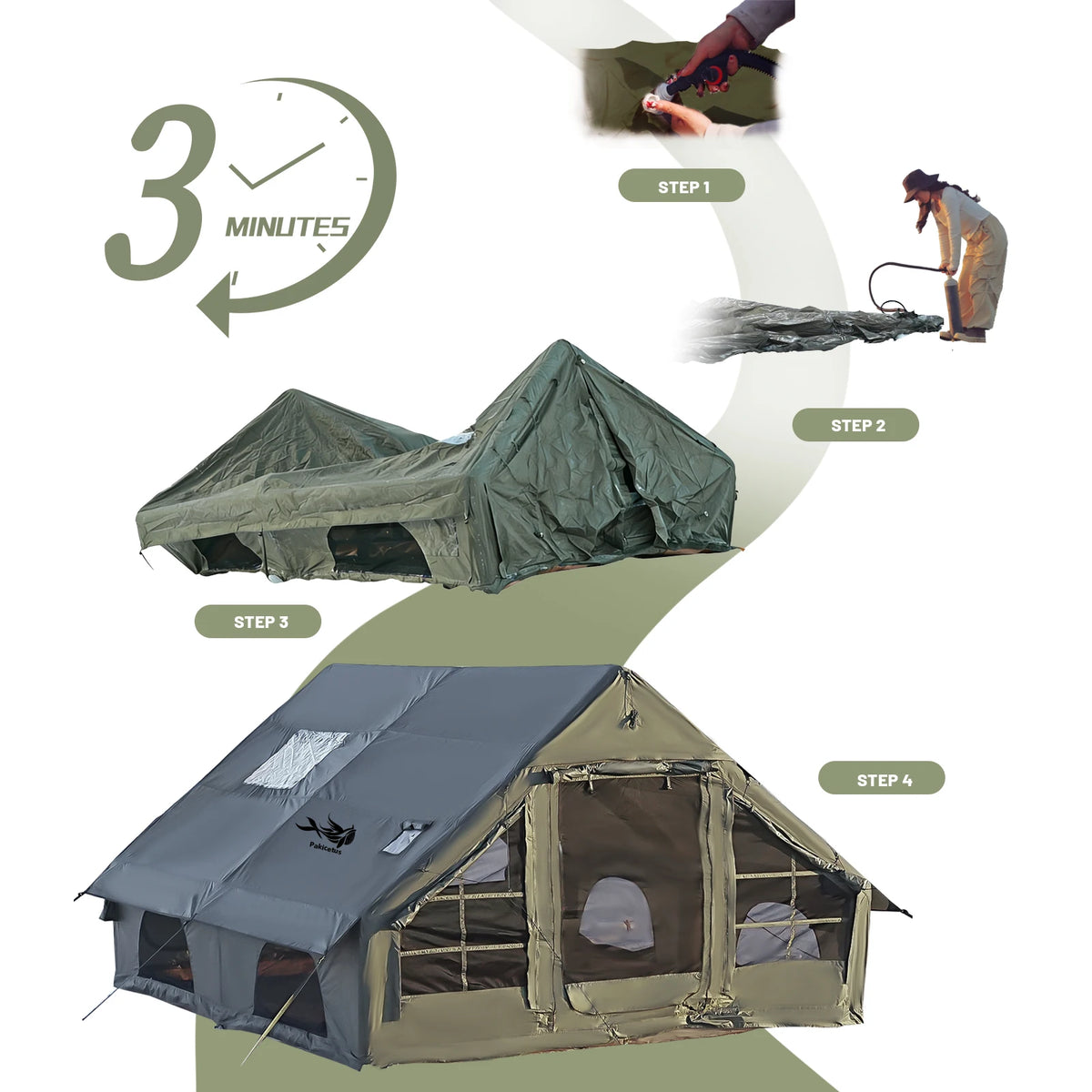 Pakicetus Quick Setup Inflatable Camping Tent Waterproof Hot Tent