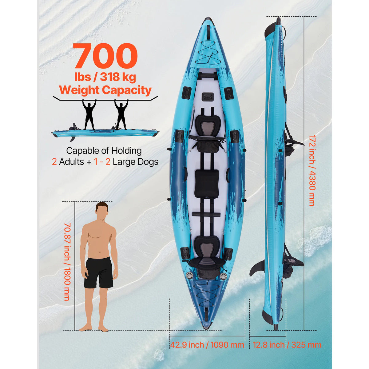 Durable Inflatable Kayak Two Person With Padded Seat For Fishing