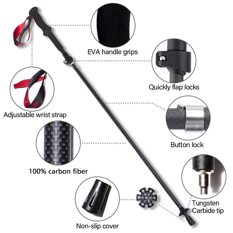 Okhealing Ultralight Carbon Fiber Trekking Poles Walking Sticks For Hiking