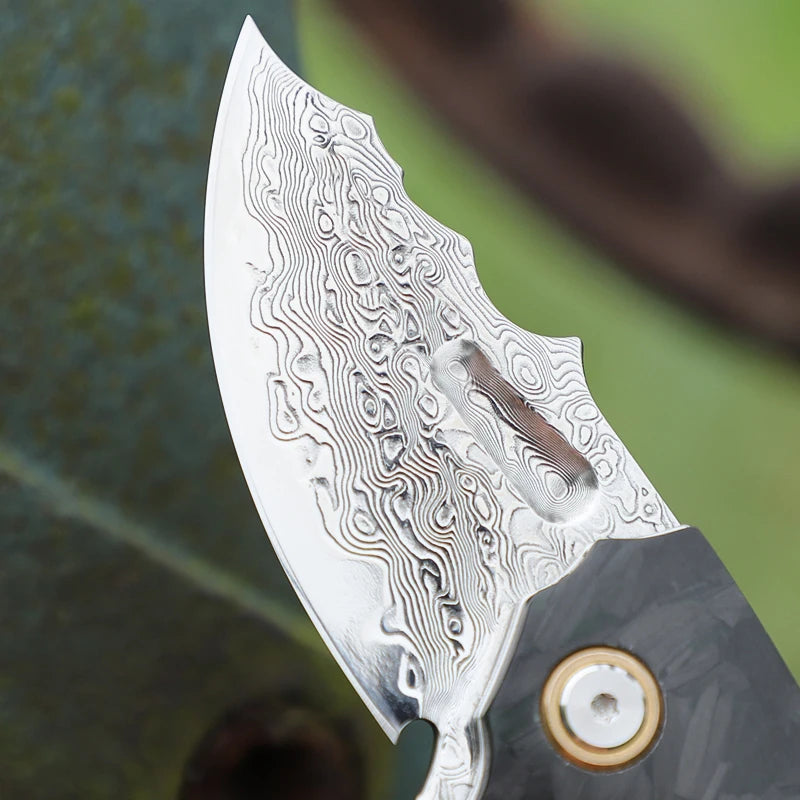 Alvely Damascus Steel Folding EDC Knife With Carbon Fiber Handle