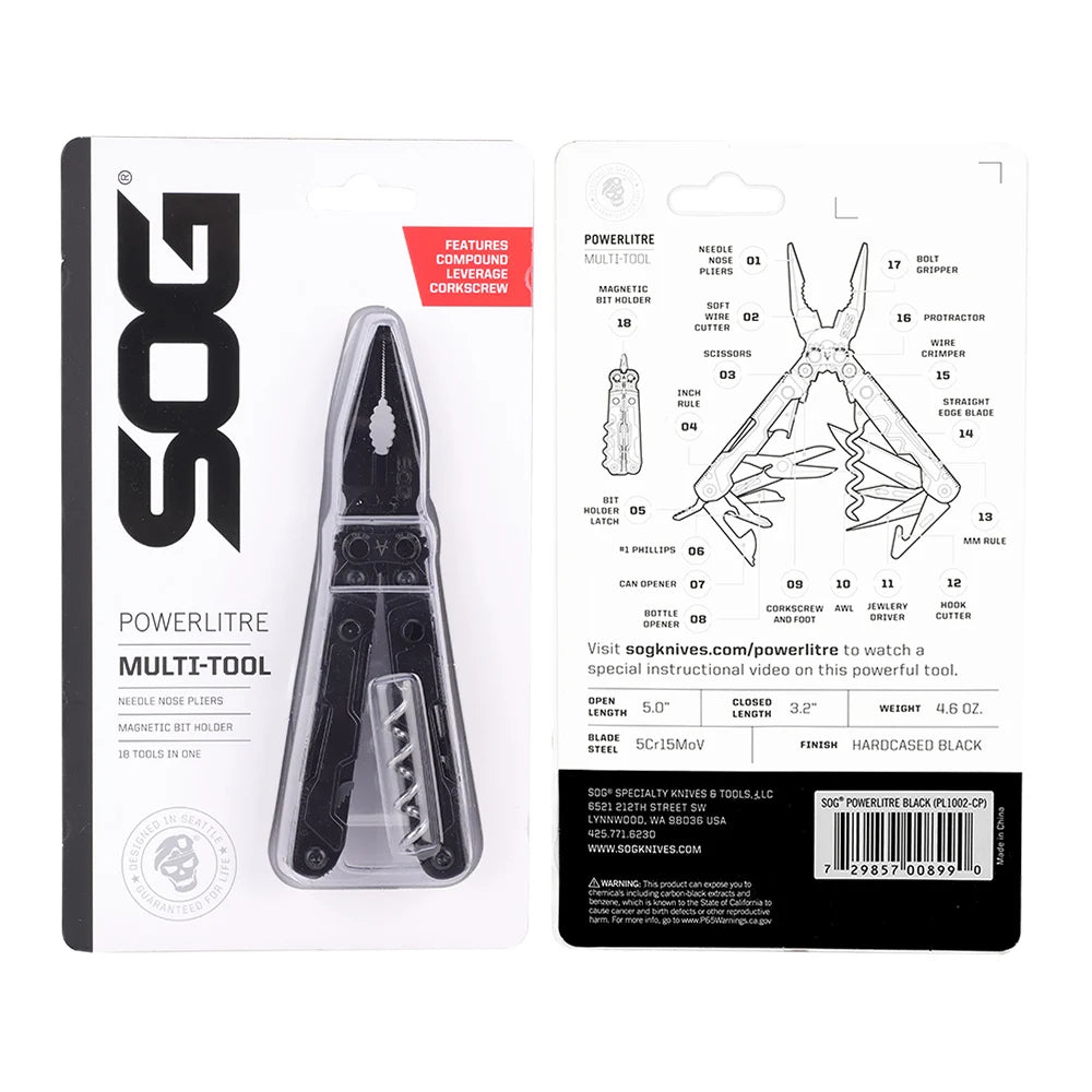 SOG PowerLitre 19 Function Stainless Steel Pocket Multitool Corkscrew