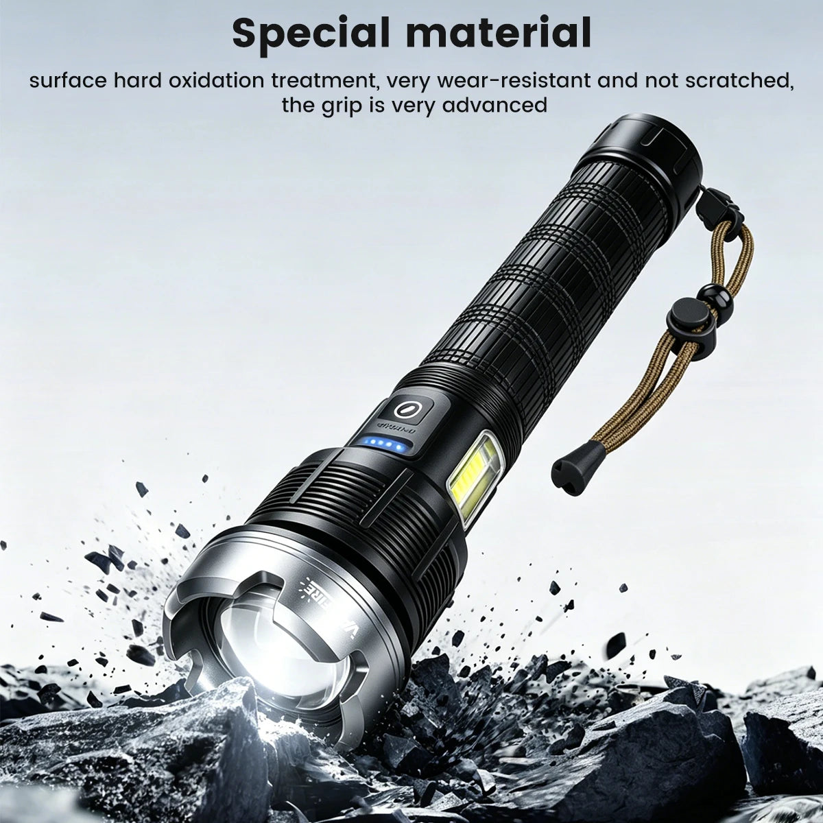 Rechargeable XHP90 LED Flashlight With Zoom And COB Side Lamp