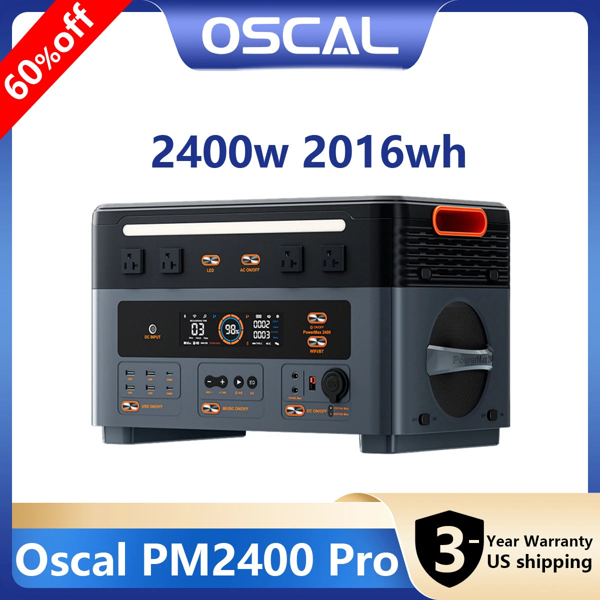 OSCAL 2400W 2048Wh Portable Power Station With LiFePO4 Battery