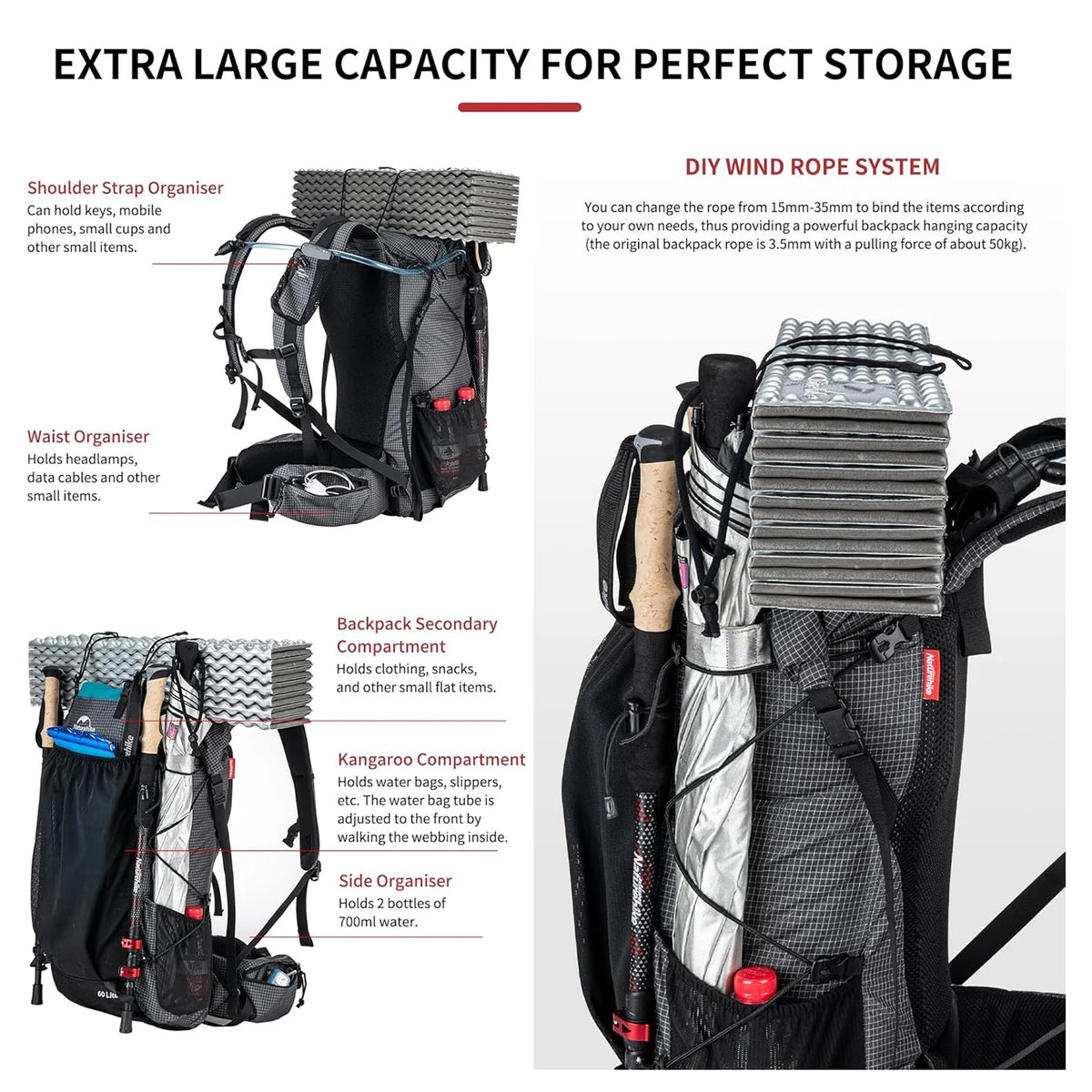Naturehike Rock Nylon Travel Backpack With Rain Cover