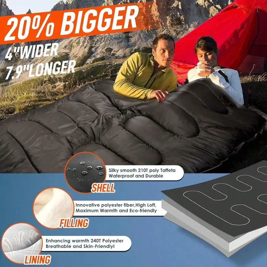 Double Sleeping Bag 2 Person All Season Camping With Pillow