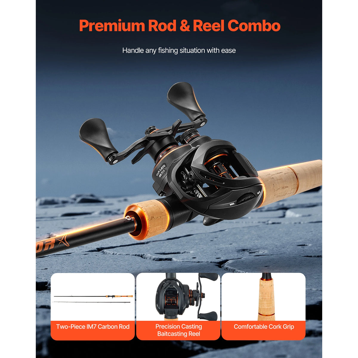 Premium Baitcasting Fishing Rod And Reel Combo With Cork Handle