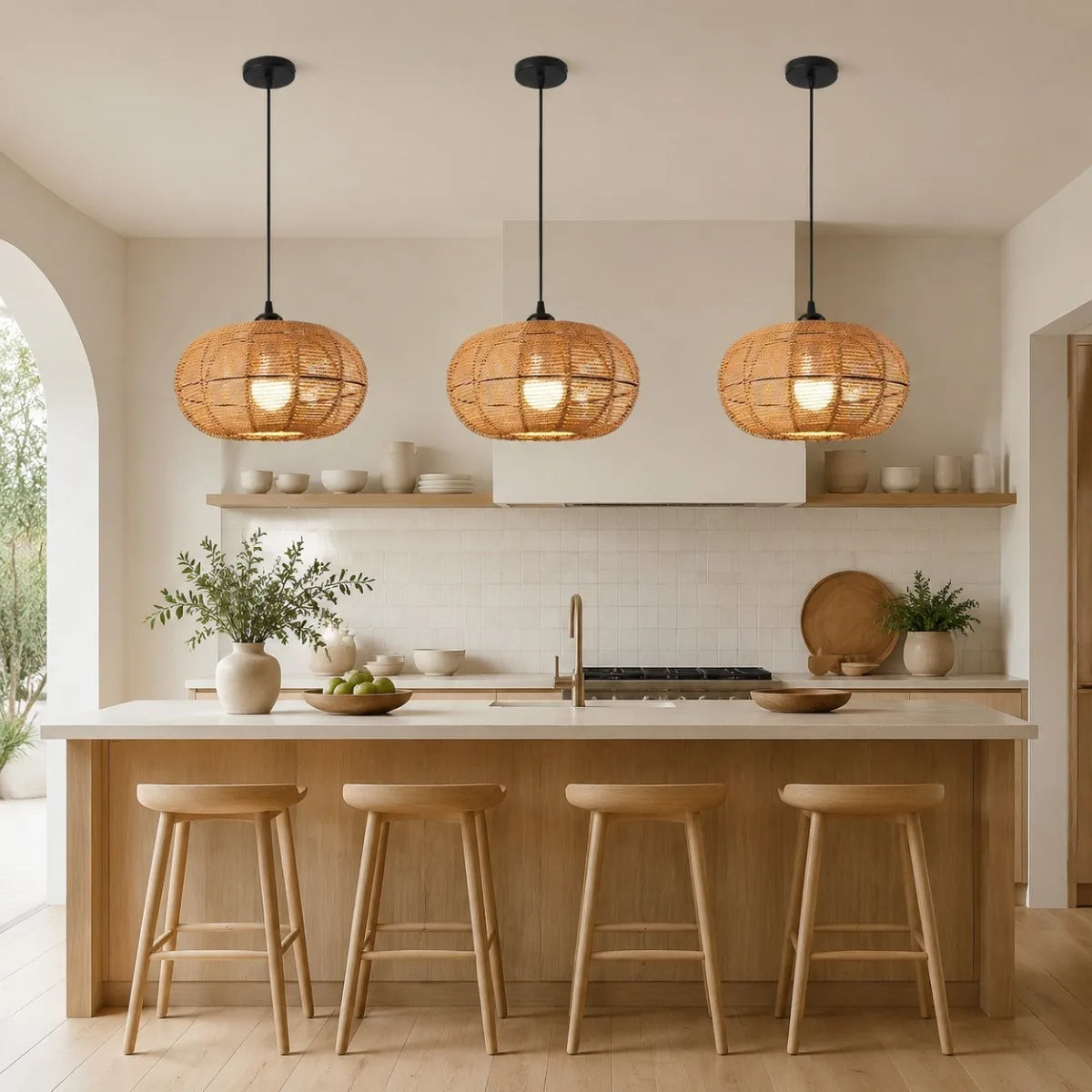 JOYINLED Handwoven Rattan Pendant Light Fixture for Boho Farmhouse Decor