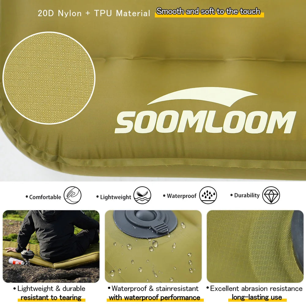 Soomloom Insulated Inflatable Sleeping Pad For Camping And Mountaineering