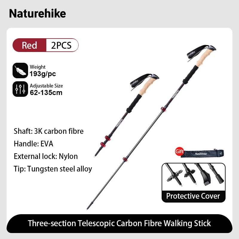 Naturehike Carbon Fiber Collapsible Trekking Poles For Hiking