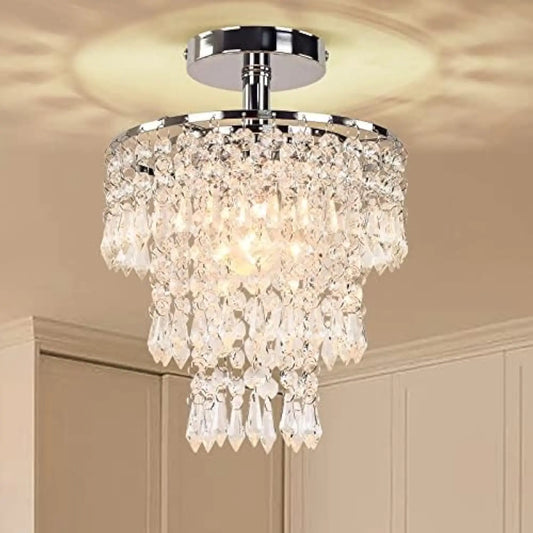 Finktonglan Three Tier Crystal Raindrop LED Ceiling Chandelier